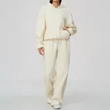 TS5555-1 · Cream White Cream White Women's Yoga Activewear Set Thermal Relaxed Fit Hooded