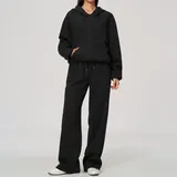 Jet Black Women's Yoga Activewear Set Thermal Relaxed Fit Hooded