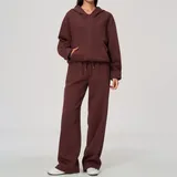 Wine Red Women's Yoga Activewear Set Thermal Relaxed Fit Hooded