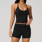 TS5558-2 · Jet Black Jet Black Women's Brushed Running Yoga Activewear Set Backless Strappy