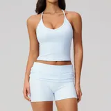 Azure Blue Women's Brushed Running Yoga Activewear Set Backless Strappy