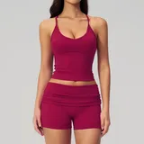 Raspberry Red Women's Brushed Running Yoga Activewear Set Backless Strappy