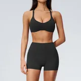 Jet Black Women's High Waist Yoga Set High Waist Fitted