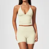 TS5575-1 · Cream White Cream White Women's Deep V Yoga Set Deep V Fitted