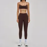 Dark Brown Backless Fitness Yoga Activewear Set Bare Feel Women's