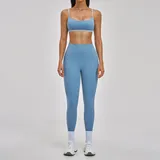 Cloisonne Blue Backless Fitness Yoga Activewear Set Bare Feel Women's