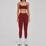 Red Bean Backless Fitness Yoga Activewear Set Bare Feel Women's