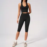 TS7655-2 · Jet Black Jet Black Women's Seamless Ribbed Yoga Set Tummy Control Fitted