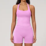 TS7790-1 · Pale Pink Pale Pink Women's Seamless Running Yoga Activewear Set Tank Fitted