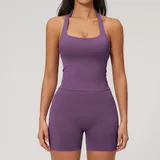 TS7790-3 · Misty Purple Misty Purple Women's Seamless Running Yoga Activewear Set Tank Fitted