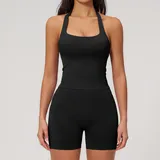 Jet Black Women's Seamless Running Yoga Activewear Set Tank Fitted