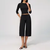 Jet Black Women's Training Yoga Activewear Set High Waist Fitted