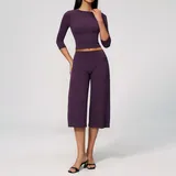 Plum Purple Women's Training Yoga Activewear Set High Waist Fitted