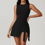 Jet Black Women's Backless Fitted Tennis Athletic Skort Layered Slimming