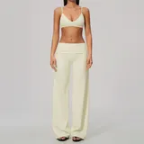 TS9599-1 · Cream Almond Cream Almond Brushed Tummy Control Women's Yoga Activewear Set Backless