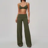 Olive Green Brushed Tummy Control Women's Yoga Activewear Set Backless