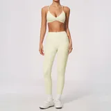 TS9615-1 · Cream Almond Cream Almond Women's Brushed Backless Yoga Activewear Set V Neck