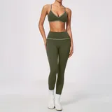 TS9615-3 · Olive Green Olive Green Women's Brushed Backless Yoga Activewear Set V Neck