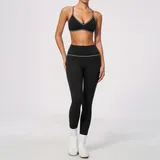 Jet Black Women's Brushed Backless Yoga Activewear Set V Neck