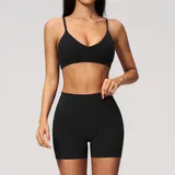 Jet Black Women's Pilates Yoga Activewear Set 2 Piece Backless
