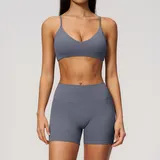 TS9616-3 · Haze Blue Haze Blue Women's Pilates Yoga Activewear Set 2 Piece Backless