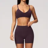 TS9616-5 · Ink Purple Ink Purple Women's Pilates Yoga Activewear Set 2 Piece Backless