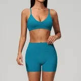 Peacock Blue Women's Pilates Yoga Activewear Set 2 Piece Backless
