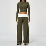 TS9666-1 · Misty Pine Green Misty Pine Green Women's Flared Yoga Activewear Set 2 Piece Fitted