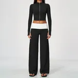 Meteorite Black Women's Flared Yoga Activewear Set 2 Piece Fitted