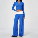 Electric Blue Women's Flared Yoga Activewear Set 2 Piece Fitted