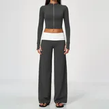 Inkstone Grey Women's Flared Yoga Activewear Set 2 Piece Fitted