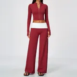 Pomegranate Red Women's Flared Yoga Activewear Set 2 Piece Fitted