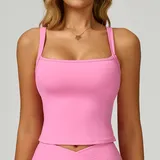Rose Pink Women's Sleeveless Tank Top Running Fitness Backless Fitted