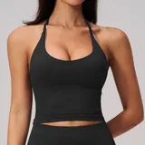 Jet Black Women's Supportive Running Supportive Bra Halter Neck Backless