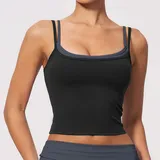 Jet Black Women's Backless Sleeveless Workout Tank Top Layered Fitted