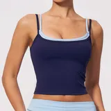 Dark Navy Women's Backless Sleeveless Workout Tank Top Layered Fitted