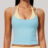 Sky Blue & Yellow Running Women's Sleeveless Tank Top Halter Neck Strappy