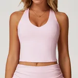 Honey Peach Pink Women's Backless Outdoor Fitness Supportive Sports Bra Tank