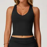 Jet Black Women's Backless Outdoor Fitness Supportive Sports Bra Tank