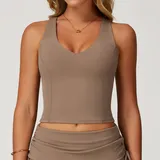 Sand Brown Women's Backless Outdoor Fitness Supportive Sports Bra Tank