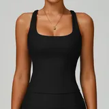 Jet Black Running Women's Sleeveless Tank Top Backless Ribbed Fitted
