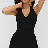 TT3109-2 · Jet Black Jet Black Women's Sleeveless Tank Top V Neck Backless Brushed