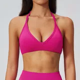 Hot Rose Pink Women's Seamless Backless Supportive Bra Halter Neck Fitted