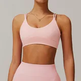 Peach Pink Women's Running Supportive Bra Cross Back Backless Tank