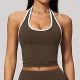 Coffee Brown Women's Supportive Bra Halter Neck Backless Tank Fitted