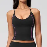 Jet Black Women's Fitted Yoga Supportive Bra Halter Neck Tank