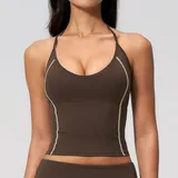 Coffee Brown Women's Fitted Yoga Supportive Bra Halter Neck Tank