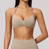 TT4535-1 · Light Khaki Light Khaki Women's Seamless Pilates Supportive Bra Halter Neck Backless