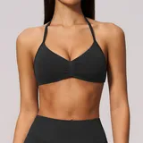 Jet Black Women's Seamless Pilates Supportive Bra Halter Neck Backless