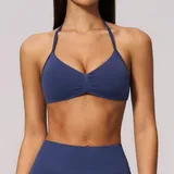 Hazy Dai Blue Women's Seamless Pilates Supportive Bra Halter Neck Backless